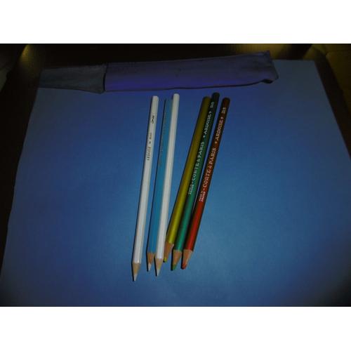 Lot De 6 Crayons D'ardoise Blanc Et Couleur Enrobés Bois Conte