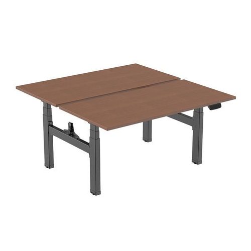 Double Bureau Motorisé Assis-Debout 150x75cm Plateaux Noyer/Pied Noir