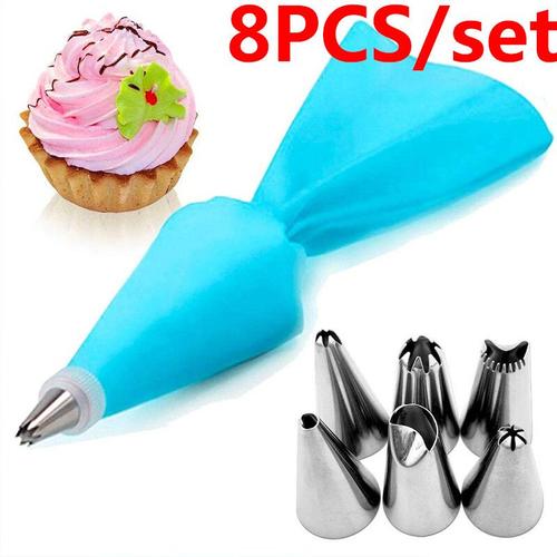 Sac À Pâtisserie Jetable,Glaçage Alimentaire,Buse À Crème,Fondant,Décoration De Gâteau,Outils De Petite Et Grande Taille - Type Blue 8pcs