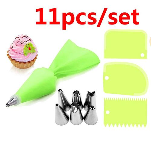 Sac À Pâtisserie Jetable,Glaçage Alimentaire,Buse À Crème,Fondant,Décoration De Gâteau,Outils De Petite Et Grande Taille - Type Green 11pcs