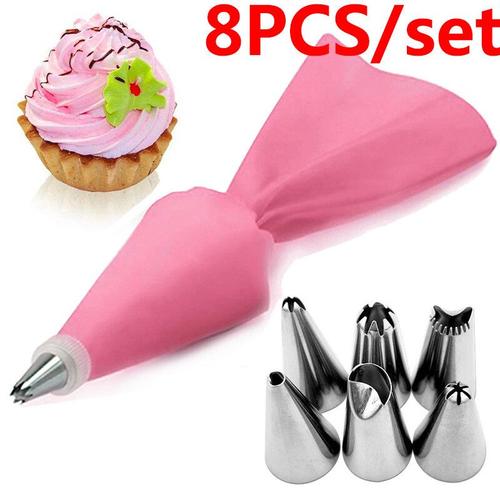 Sac À Pâtisserie Jetable,Glaçage Alimentaire,Buse À Crème,Fondant,Décoration De Gâteau,Outils De Petite Et Grande Taille - Type Pink 8pcs