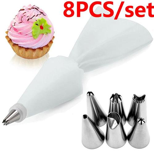 Sac À Pâtisserie Jetable,Glaçage Alimentaire,Buse À Crème,Fondant,Décoration De Gâteau,Outils De Petite Et Grande Taille - Type White 8pcs