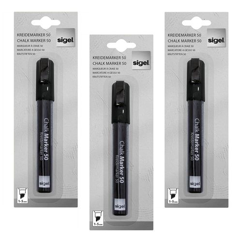 Sigel Lot De 3 Marqueurs Craie Liquide Pte Biseautée 1-5mm Noir