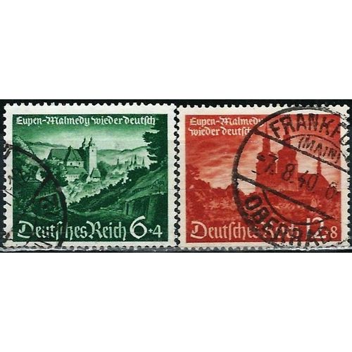 Allemagne, 3ème Reich 1940, Beaux Timbres Yvert 673 Et 674, Eupen Et Malmédy "De Nouveau Allemands", Oblitérés, Tbe.