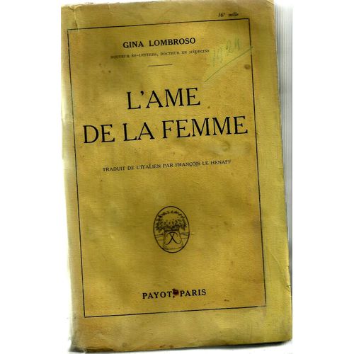 L'âme De La Femme / Gina Lombroso / Payot 1924
