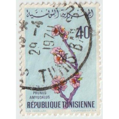 Timbre Oblitéré Prunus Amygdalus,République Tunisienne