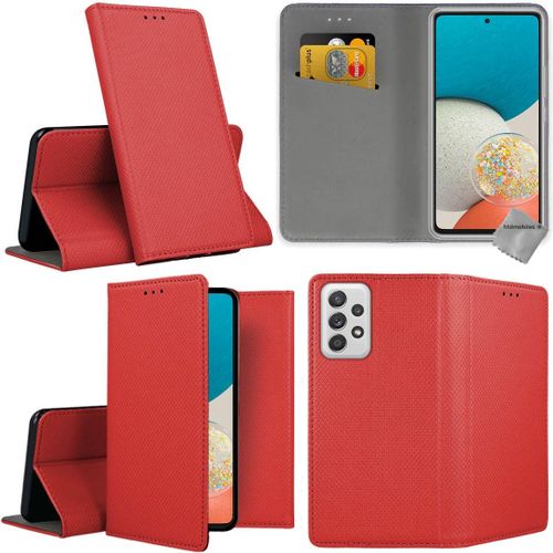 Housse Etui Coque Pochette Portefeuille Pour Samsung Galaxy A53 5g + Verre Trempe - Rouge Magnet