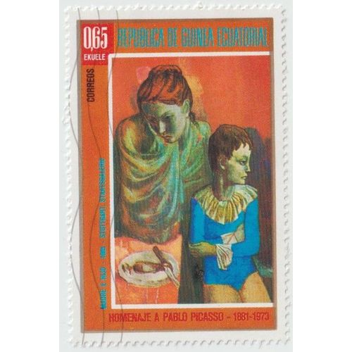Timbre Oblitéré Homenaje A Pablo Picasso,1881-1973,Republica De Guinea Ecuatorial,Correos,0,65 Ekuele
