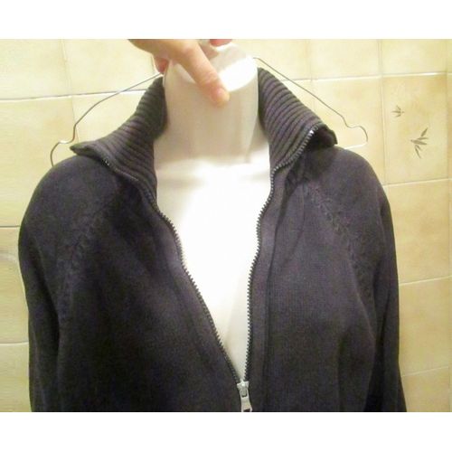 Blouson Noir À Col Renforcé, En Coton, Fermeture Eclair, T. 38 Ou Petit T. 40