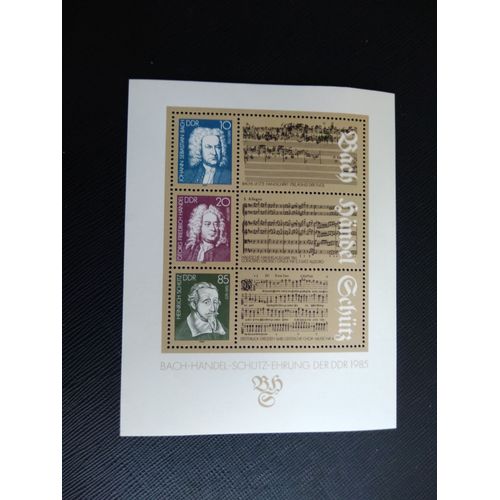 Timbre Allemagne / Rda Yt Bf 80 Portraits À J.S. Bach, G. F. Händel, H. Schütz 1985 ( 020406 )