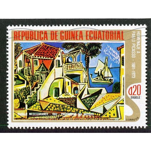 Timbre Oblitéré Homenaje A Pablo Picasso 1881-1973,Republica De Guinea Ecuatorial,0,20 Ekuele