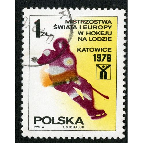 Timbre Oblitéré Mistrzostwa Swiata I Europy W Hokeju Na Lodzie,Katowice 1976,Polska,1 Zl
