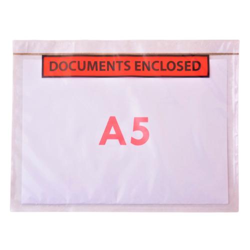 1000 Pochettes adhésives porte documents Documents Enclosed Format A5 (A4  plié en 2)