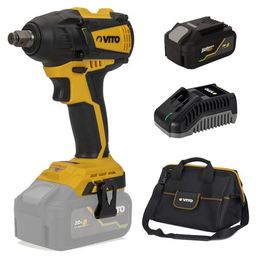 Clé à choc 20V batterie 4Ah Lithium Couple 300 Nm VITO Chargeur rapide 20V + Sac de rangement