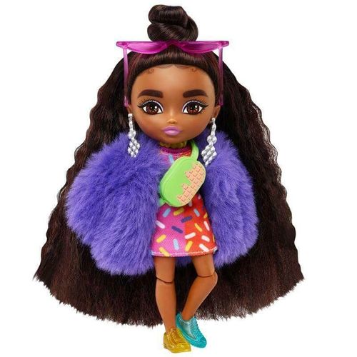 Barbie Extra Minis Doll #1 - Robe Imprimée Par Sprinkle Et Manteau De Fourrure