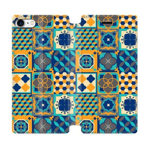 Housse Cuir Portefeuille Pour Iphone 7 / 8 / Se (2020 / 2022) Texture Carreau Ciment Orange