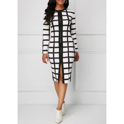 Robe moulante carreaux noir et blanc pour femmes nouvelle