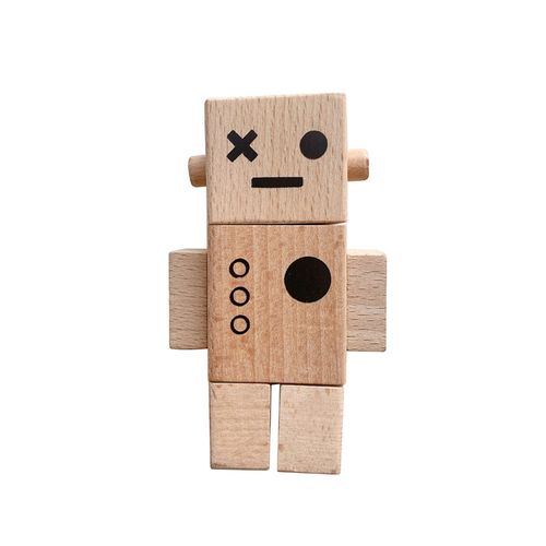 Robot De Dessin Animé En Bois Torsadable, Jouet Nordique En Bois Massif, Ornements Décoratifs, Blocs De Construction Transformables Pour Enfants