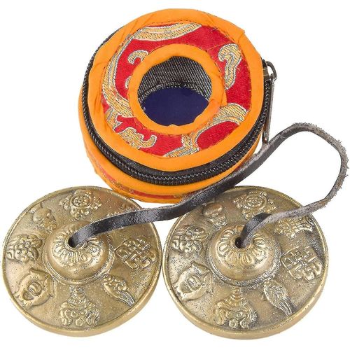Cloche Tibétaine Tingsha Avec Beau Boîtier, Cymbales Népalaises Pour La Guérison Par Le Son, Yoga, Méditation, Pleine Conscience, Carillons De Cloche, Astamangal-Huit Auspicieux (Petit, Soutien-Gorge