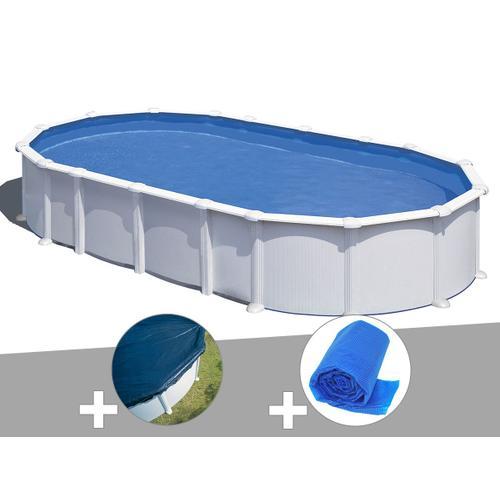 Kit piscine acier blanc Gré Atlantis ovale 9,20 x 5,05 x 1,32 m + Bâche hiver + Bâche à bulles
