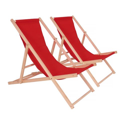 Lot De 2 Transat En Bois "Chilienne" - 107 X 56.5 X 81 Cm - Rouge