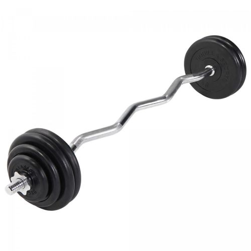 Gorilla Sports - Set D'haltères Barre Curl + Disques En Fonte Revêtement Caoutchouc 35 Kg