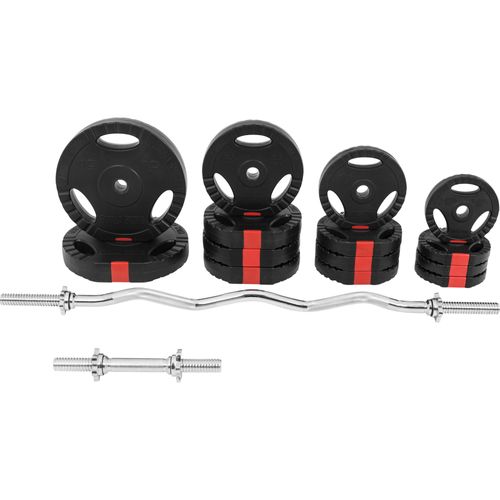 Gorilla Sports - Set D'haltères 68 Kg (Disques Plastique À Poignées + Barre Curl)