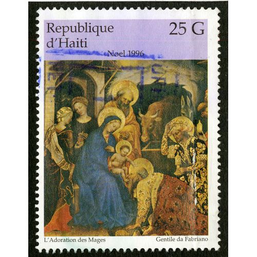 Timbre Oblitéré Adoration Des Mages, Noël 1996,Gentile Da Fabriano,République D'haiti,25g