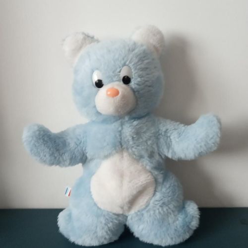 Vintage Peluche Ours Bleu Et Blanc Gipsy Made In France