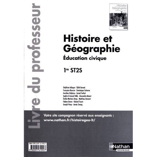 Histoire Géographie Education Civique 1re St2s - Livre Du Professeur