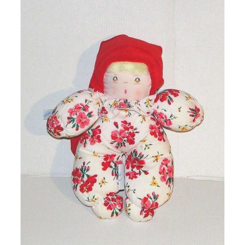 Doudou Lutin Nounours Grelot - Peluche Poupée De Chiffon Tissus Decoration De Fleurs 24 Cm