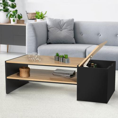 Table Basse Bar Contemporaine Izia Avec Coffre Noir Et Bois