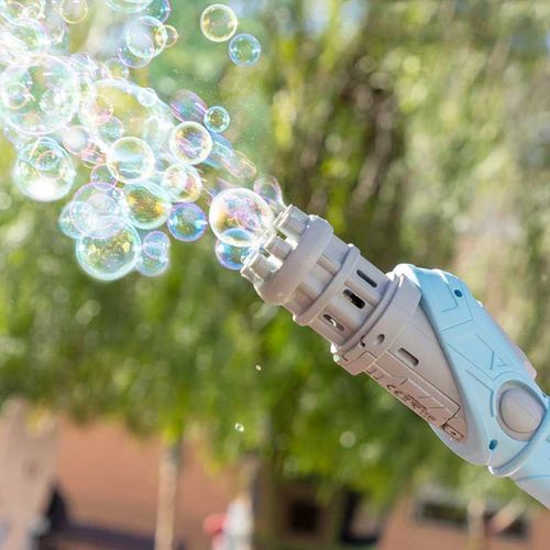 Shop-Story - Bubblig : Pistolet À Bulles De Savon Automatique Minigun Jouet Pour Enfants - 8 Canons 300 Bulles Par Tir - Fonctionne À Piles - Accessoires Bac De Charge Et Réservoir
