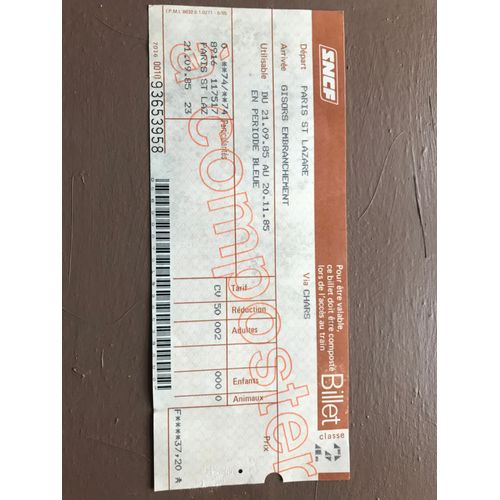 Billet De Train Sncf - Paris St Lazare - Gisors - 1985 - 2 Adultes Carte Vermeil - Période Bleue