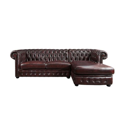 Canapé D'angle Chesterfield Brenton 100% Cuir De Buffle - Bordeaux- Angle Droit