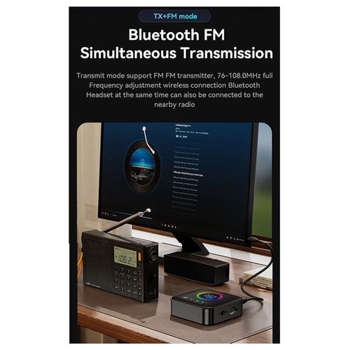 Adaptateur Bluetooth 5.4, récepteur Audio, transmetteur de Modulation de fréquence FM, disque U sans perte, un à deux