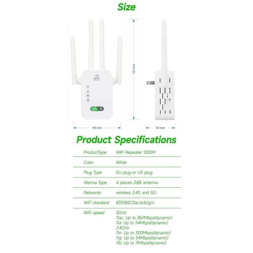 Nouveau 1200Mbps Wifi répéteur sans fil Extender Booster 5G 2.4G double bande amplificateur réseau routeur prise ue