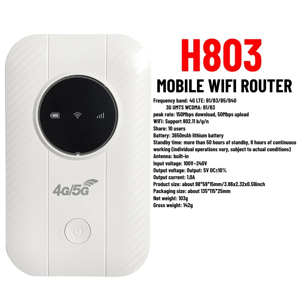 Routeur WiFi Mobile H803 4G LTE, 3650mAh, Modem 150Mbps, jus... - 6
