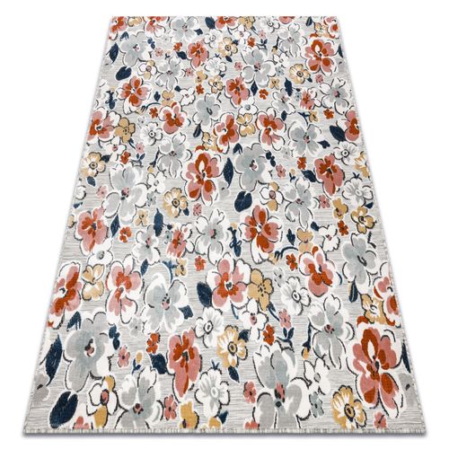 137x190 Cm Tapis Structurel Botanic 65239 Fleurs, Tissé À Plat Sur Balcon, Terrasse - Gris