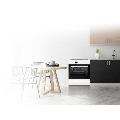 Cuisinière mixte 3 feux gaz + 1 feu électrique blanche - SCG631CW -  Schneider