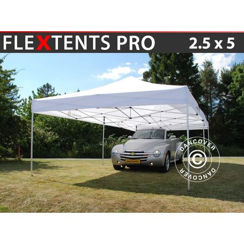 Tente Pliante Chapiteau Pliable Tonnelle Pliante Barnum Pliant Flextents Pro 2,5x5m Blanc