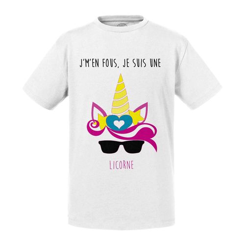 T-Shirt Enfant J'm'en Fous Je Suis Une Licorne Dessin Corne Oreilles Et Lunettes De Soleil Animaux Fantastiques