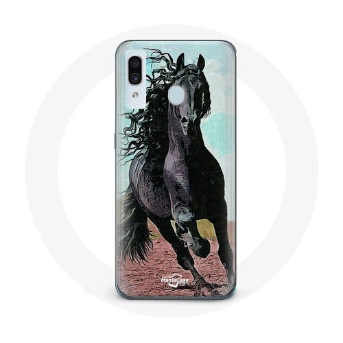 Coque Pour Samsung Galaxy A30 Cheval Noir De La Race Frisonne