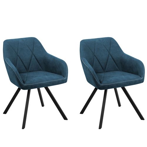 Chaise De Salle À Manger Set De 2 Tissu Bleu Azur Monee
