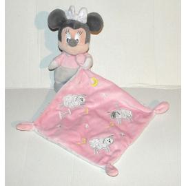 Doudou Minnie Mouse rose gris mouchoir brodés DISNEY NEUF 