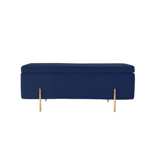 Banc Coffre En Velours Herve - Bleu Nuit