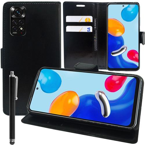 Etui Portefeuille Pour Xiaomi Redmi Note 11/ Note 11s 6.43" Support Video Cuir Pu - Noir + Stylet