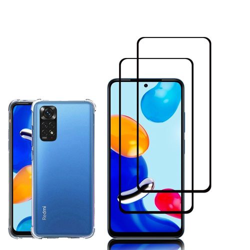 Coque Silicone Tpu Souple Pour Xiaomi Redmi Note 11/ Note 11s 6.43" Anti-Choc Ultra Résistant Avec Coins Renforcés - Transparent + 2 Films Verre Trempé - Noir