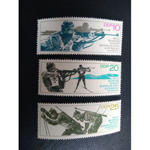 Timbre Allemagne / Rda Yt 948 A 950 Séries: Championnats Du Monde De Biathlon, Altenberg 1967 ( 060406 )