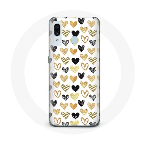 Coque Pour Samsung Galaxy A30 Fond De Texture Abstraite Coeurs Noirs